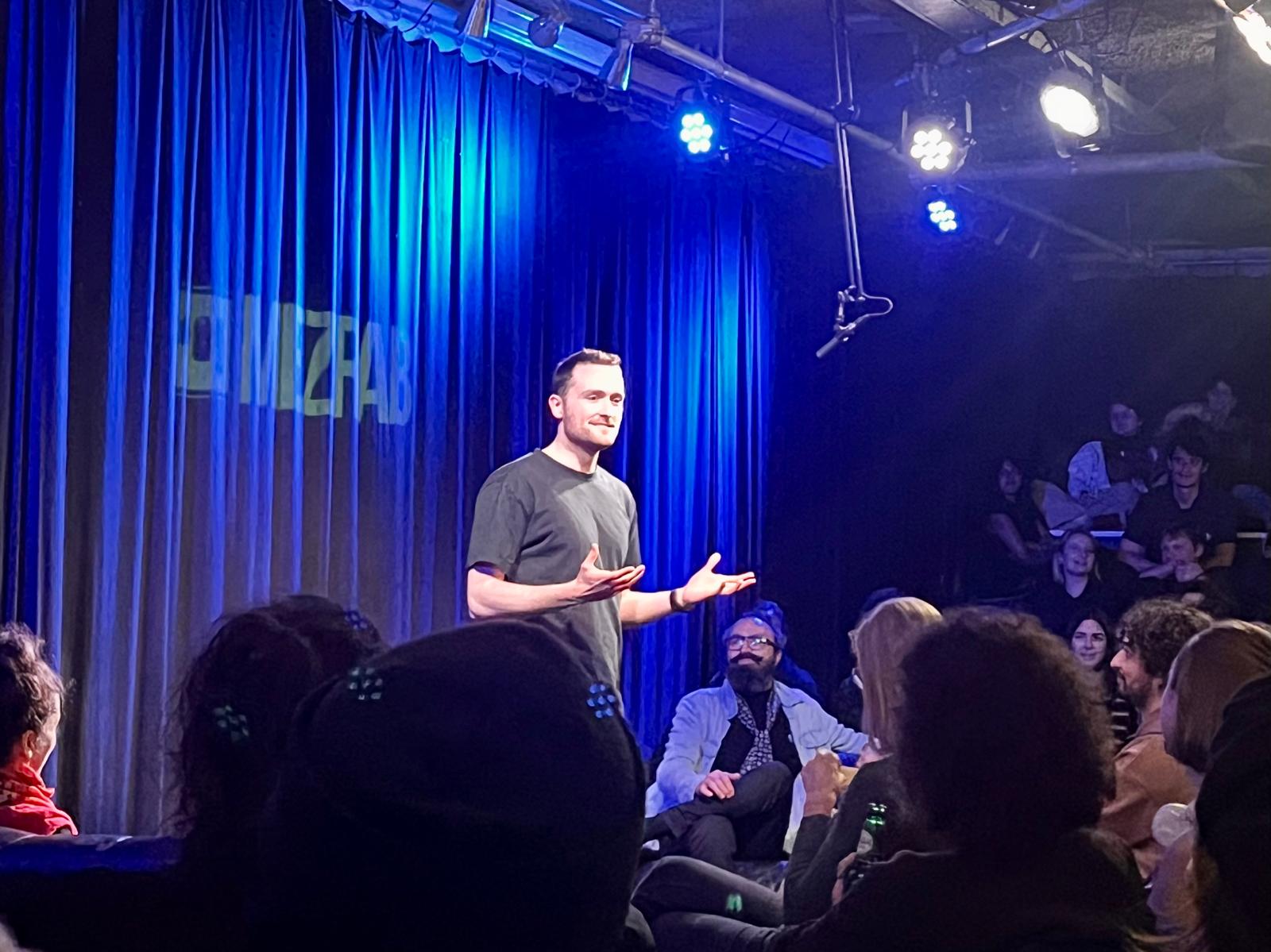 On stage at Mezrab, December 2025